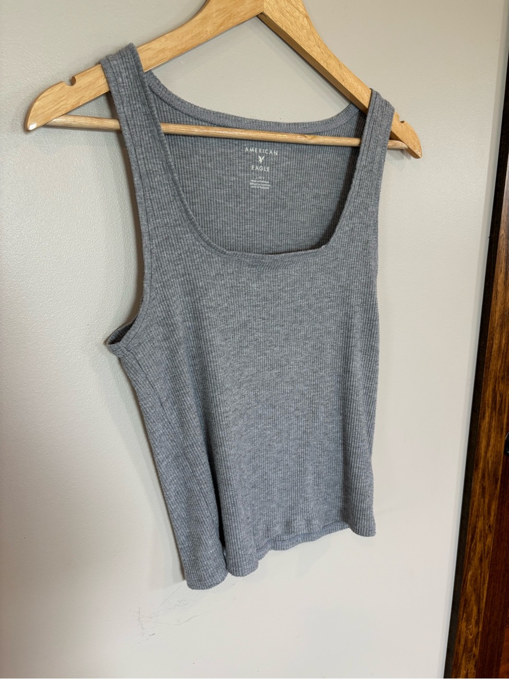 American Eagle Outfitters Gray Ribbed Square-Neck Tank